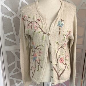 Crazy Horse Beige Cardigan with Floral Embroidery.